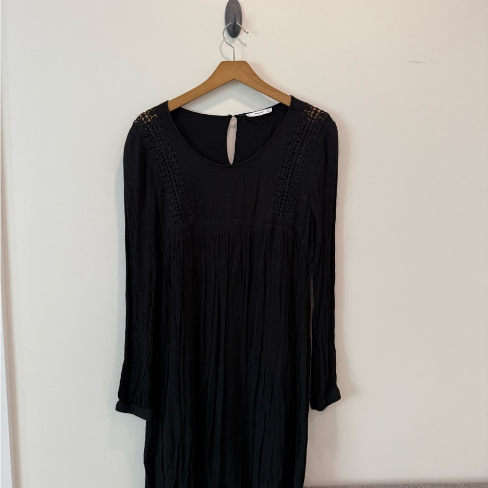 Mango Gauze Black Long Sleeve Dress